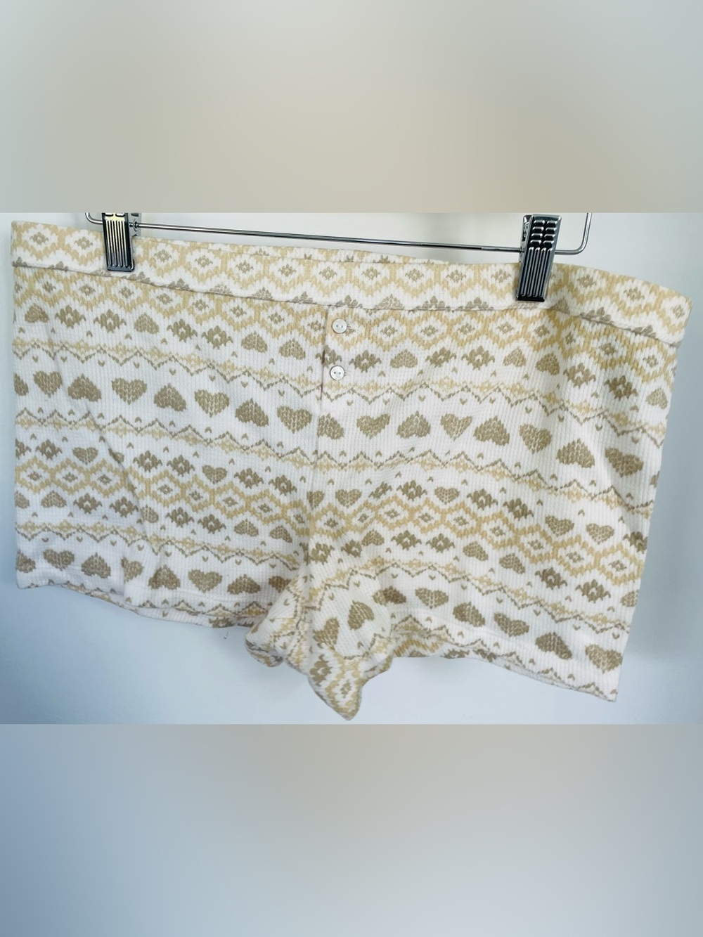 Aerie Fair Isle Heart Pajama Shorts Cream Tan Waffle Knit Sleep Lounge size  L